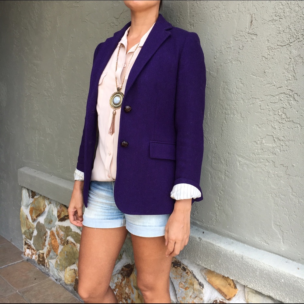 J. Crew Wool Herringbone Hacking Jacket (Eggplant)