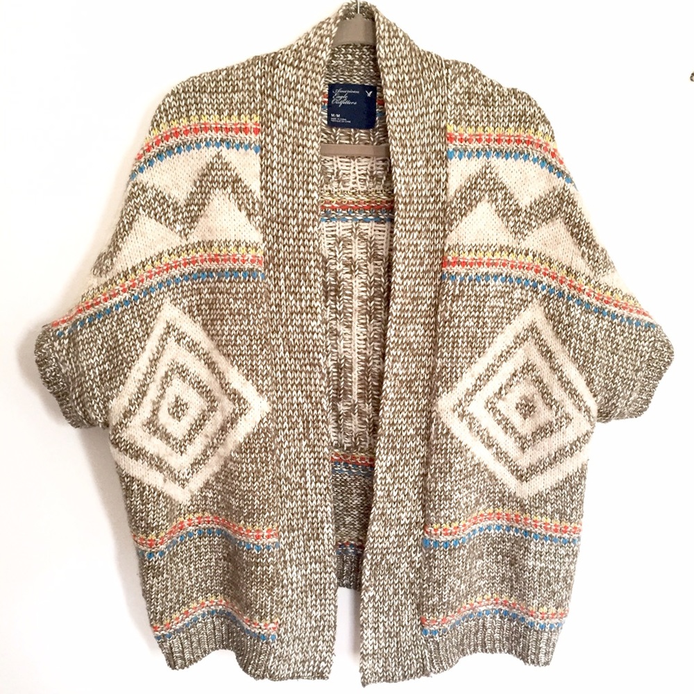 AEO Chunky Knit Short Sleeve Cardigan Wool Alpaca