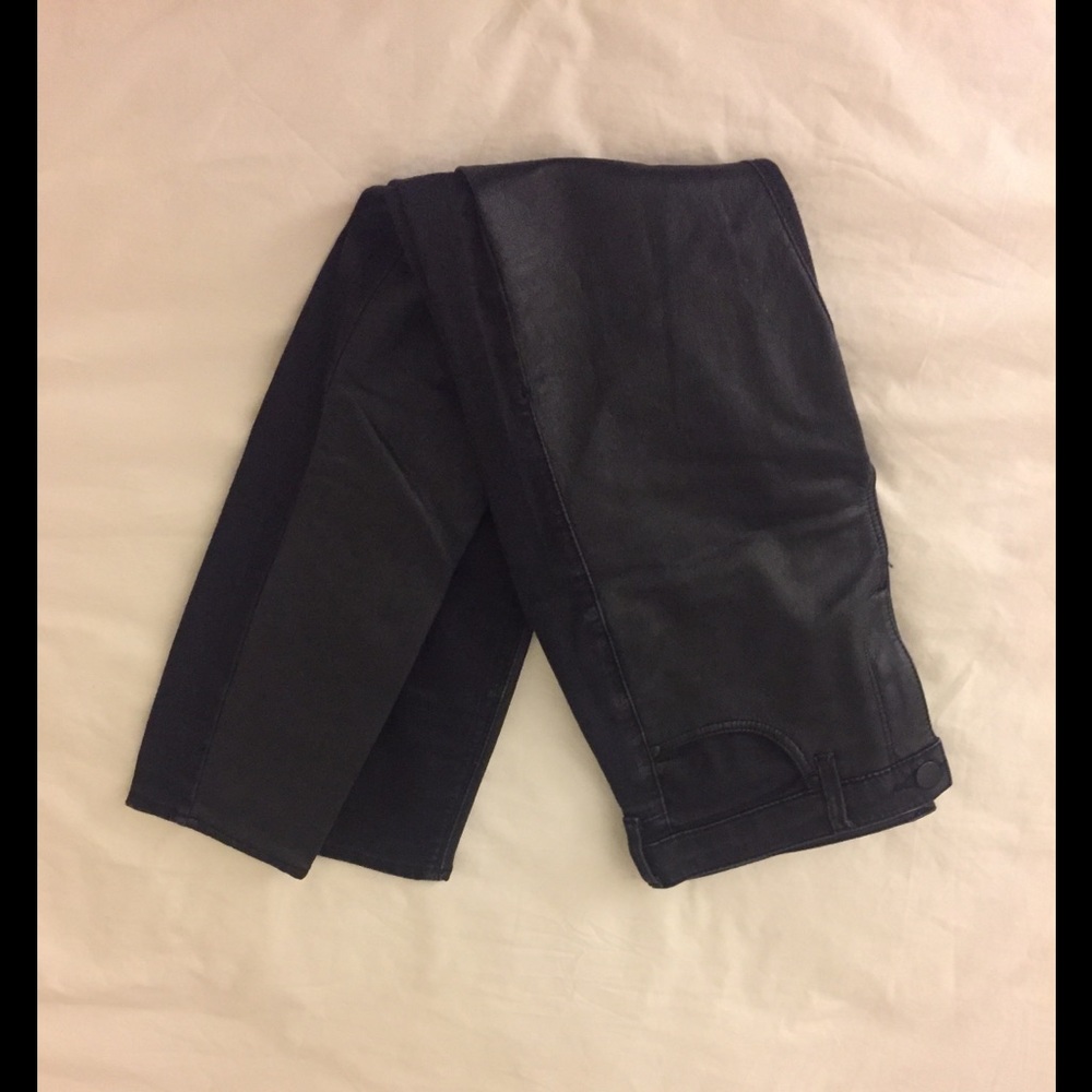 Topshop Leigh Moto Faux Leather Front Jeans