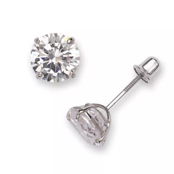 Jewelry - 14K White Gold 5mm Round CZ Earrings Screw Back