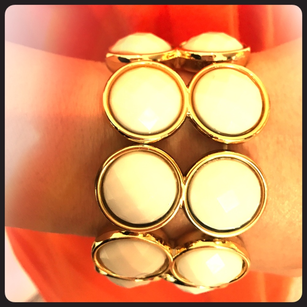 White & Gold Acrylic Stretchable Cuff Bracelet