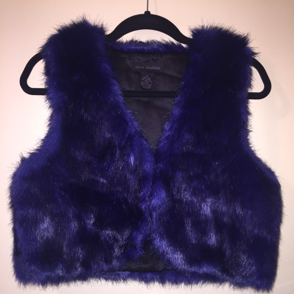 Blue faux fur vest