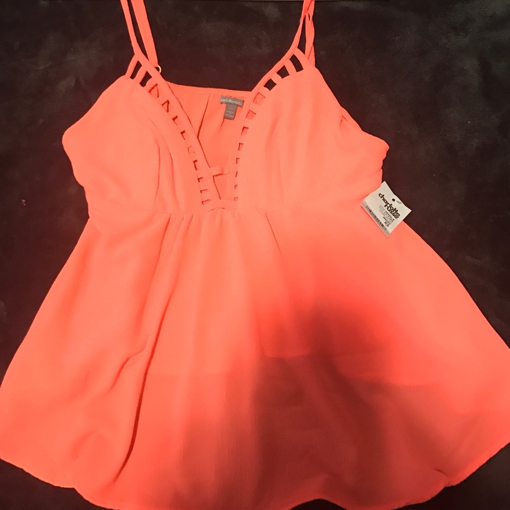 Baby Camisole Tank with Patterned plunge neckline.