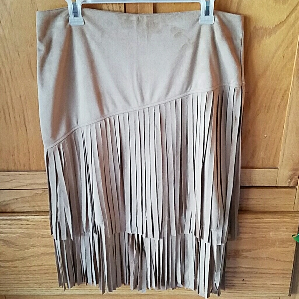 Faux suede fringe skirt