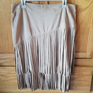 Faux suede fringe skirt