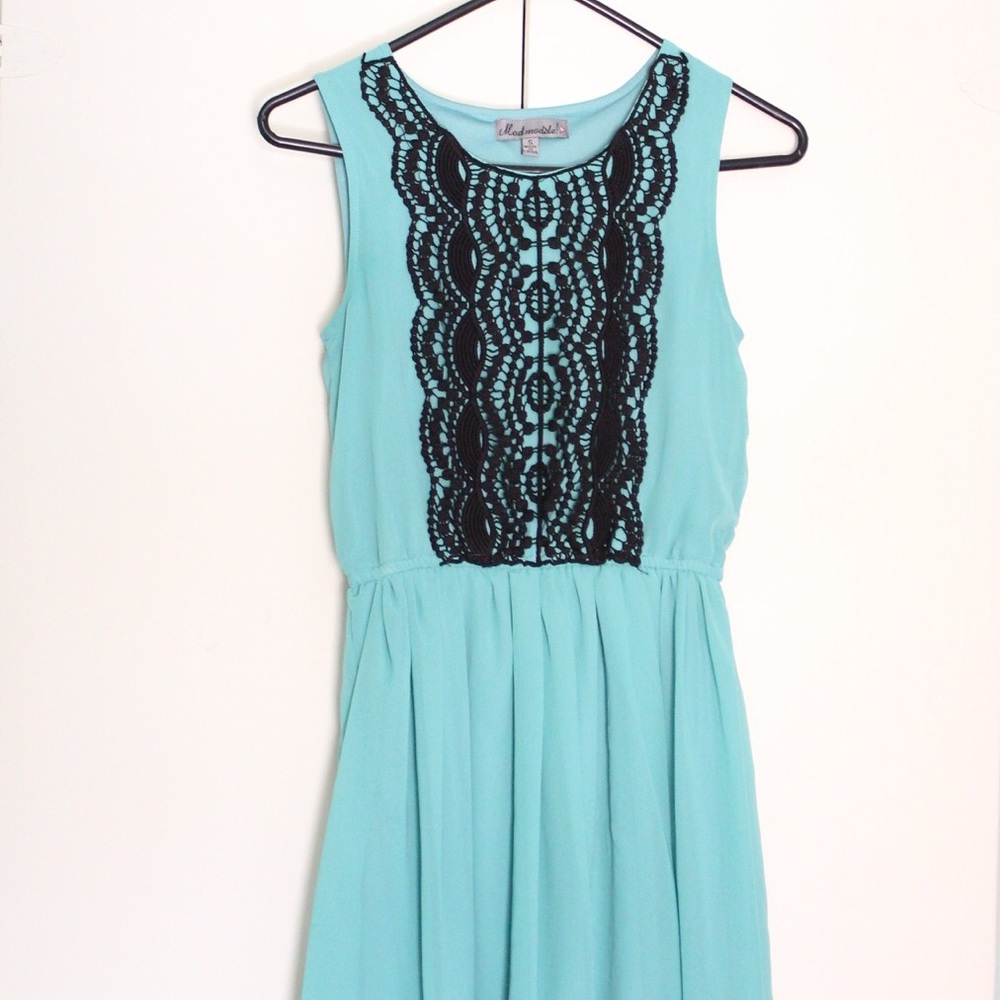 Shell Blue Dress w/ Knitted Black Lace