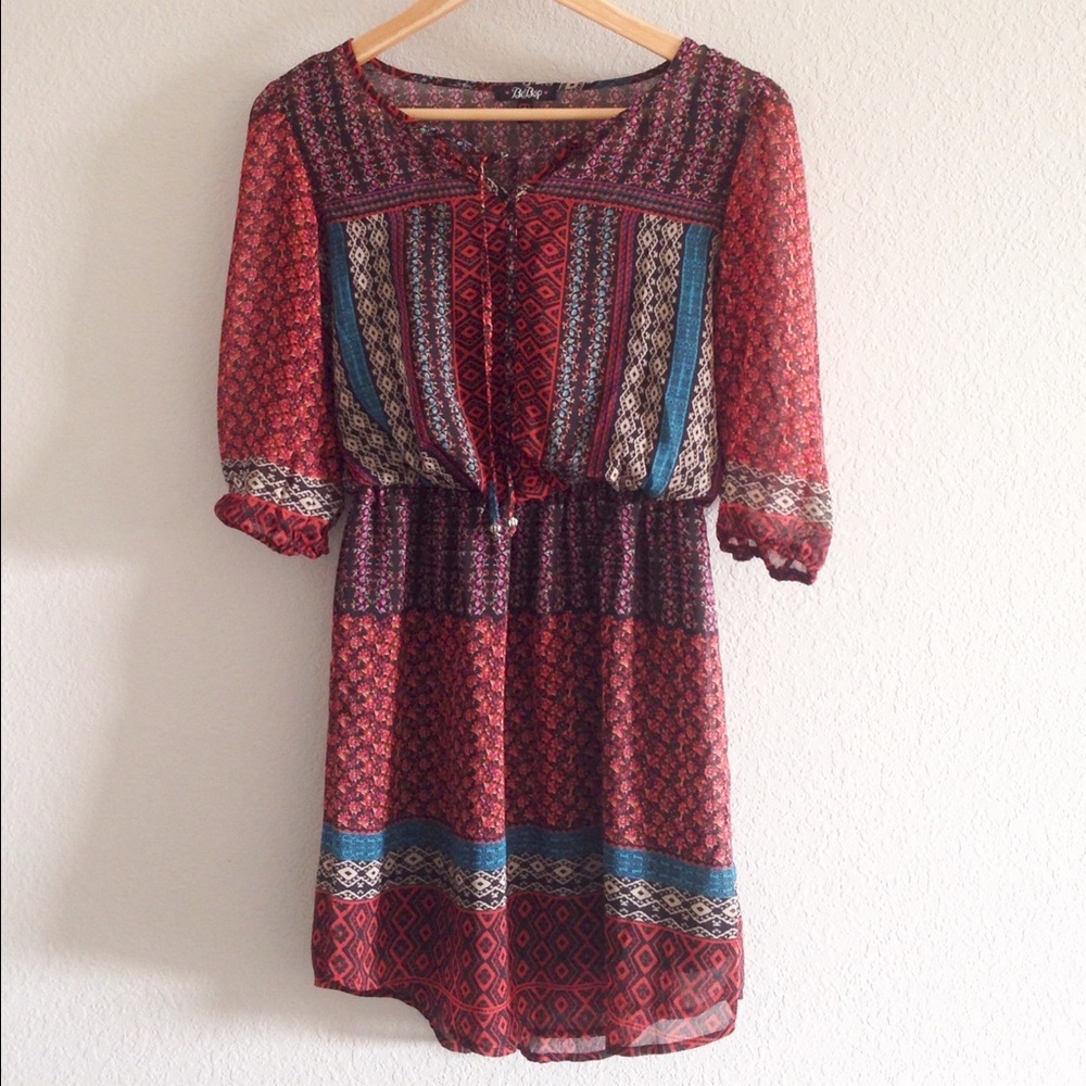 Tribal Print Peasant Dress