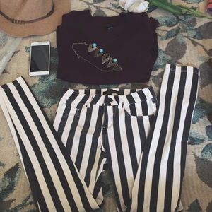 Black and White Striped Stretch Pants