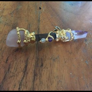 Gold Amethyst and Rose Quartz wand pendant