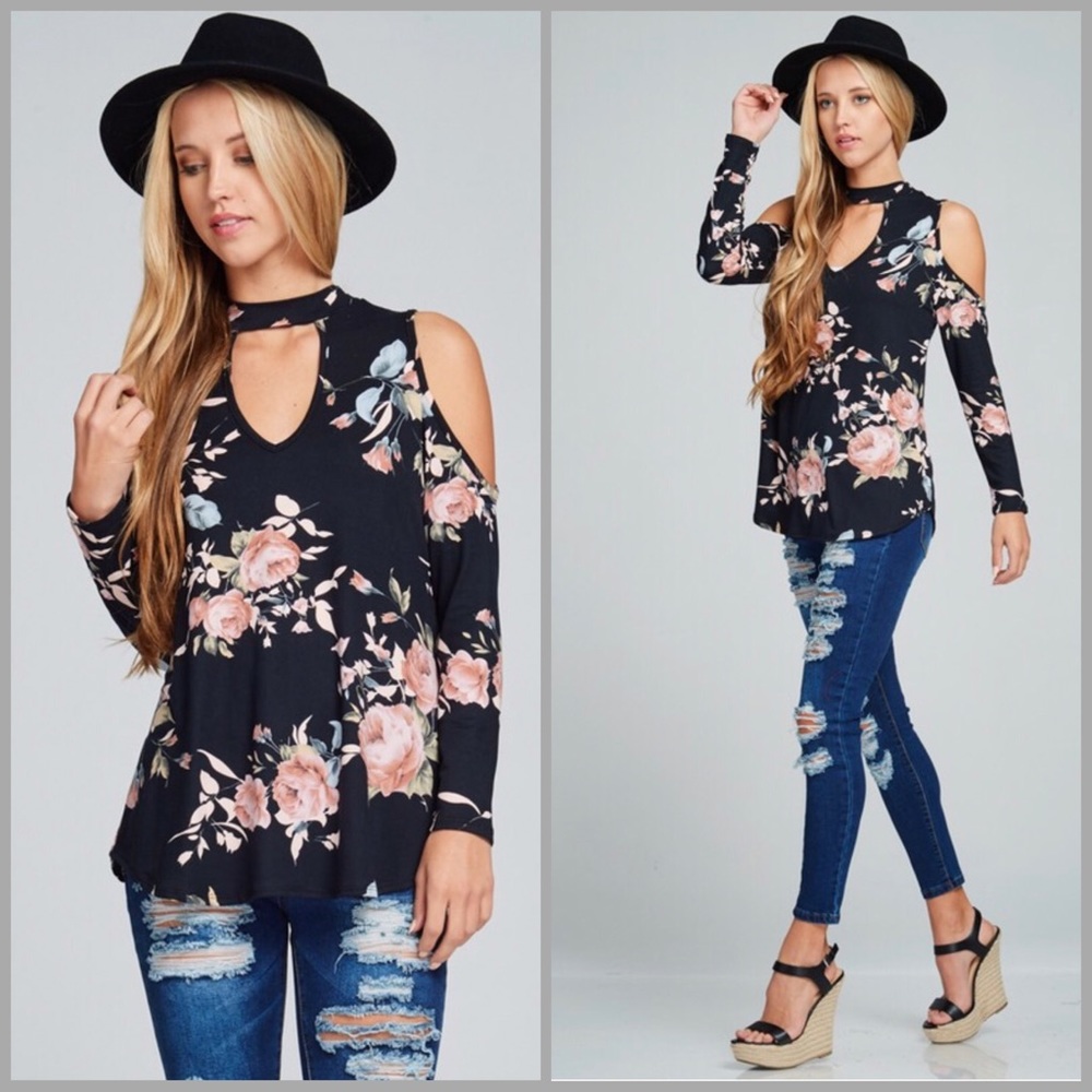 Cold Shoulder Choker Top - Picture 2 of 7