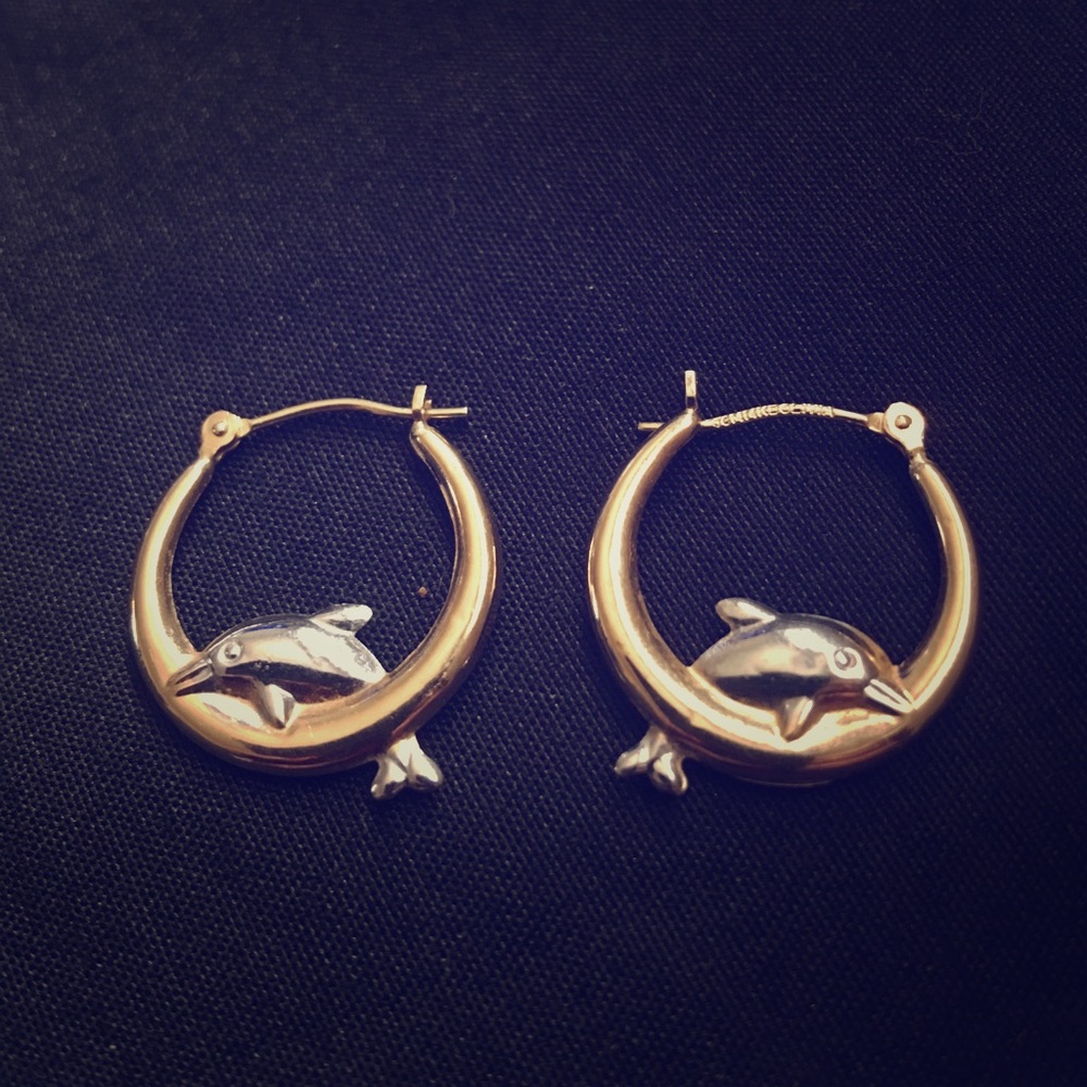 SOLID GOLD Dolphin Earrings!