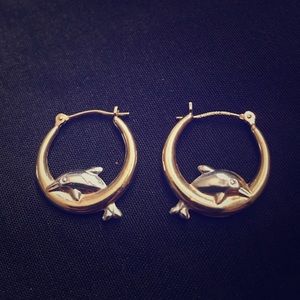 SOLID GOLD Dolphin Earrings!