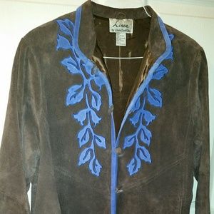Suede Embroidered Jacket,  Blue Trim, Almost New