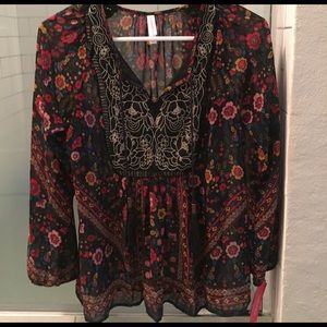 Floral peasant top xs black multi from target