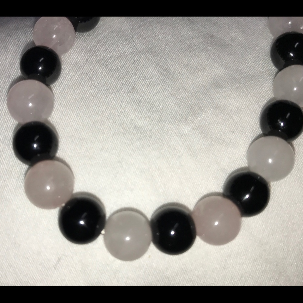 Mala bracelet hand made obsidian and rose quartz