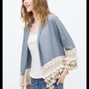 Zara Blue Embroidered Kimono Jacket