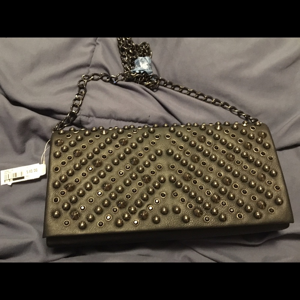 Black studded clutch nwt