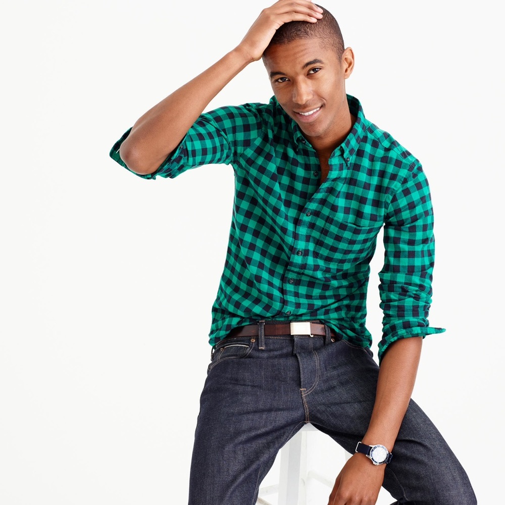 NWT green plaid men's button down