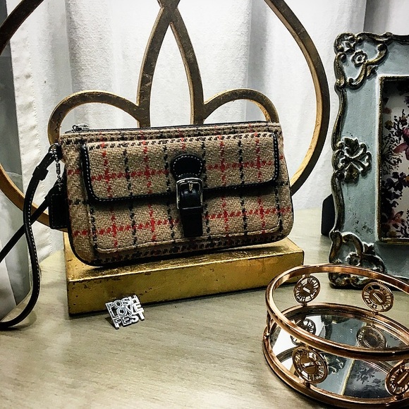 Coach Tweed Plaid Wristlet - Picture 1 of 8