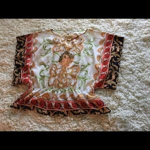 Madison White, brown, and red floral shirt