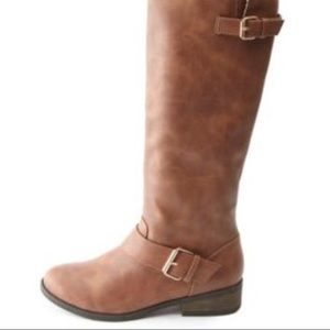 Brown strap tall boots