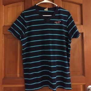 Hollister Short sleeve XL aqua striped navy shirt