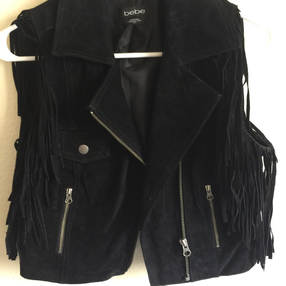 Bebe Fringe Leather Vest