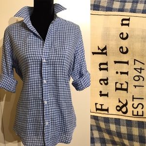 Frank & Eileen Slim Washed Blue Check Sz 8