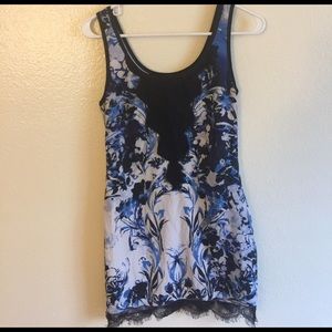 Bebe Floral Print Lace Detail Dress
