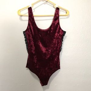 LF maroon suede backless body suit with laces NWT