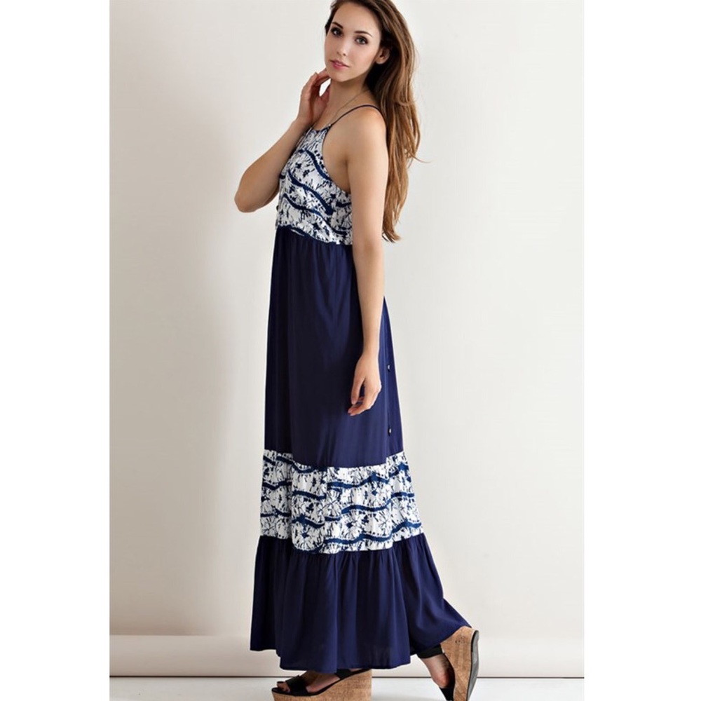 ADELYNE lace up back maxi dress -NAVY - Picture 3 of 5