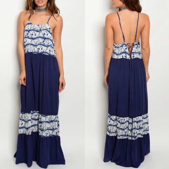 Bellanblue Dresses & Skirts - ADELYNE lace up back maxi dress -NAVY