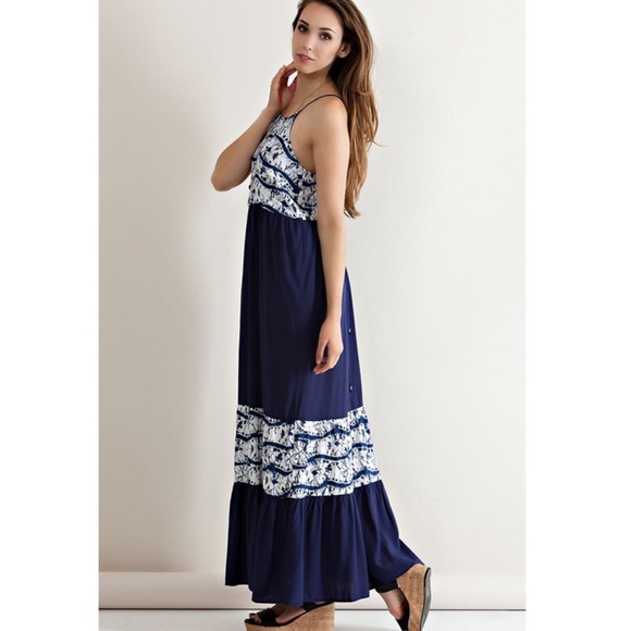 ADELYNE lace up back maxi dress -NAVY - Picture 3 of 5