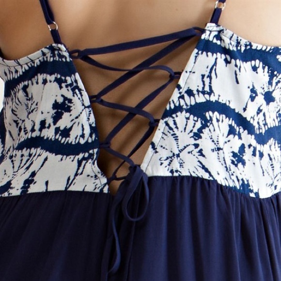 ADELYNE lace up back maxi dress -NAVY - Picture 5 of 5