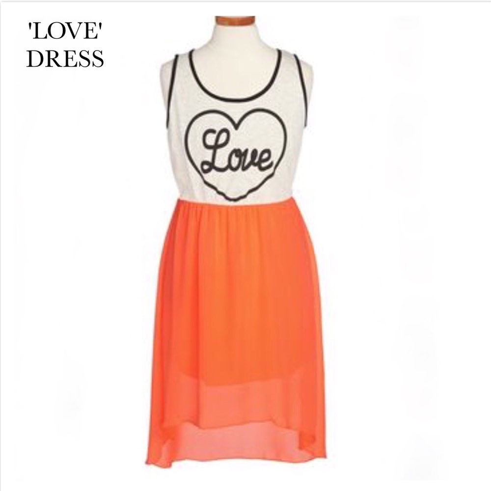 'LOVE' WORD CREAM & ORANGE TANK DRESS