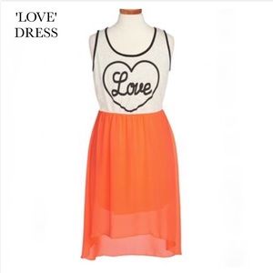 'LOVE' WORD CREAM & ORANGE TANK DRESS