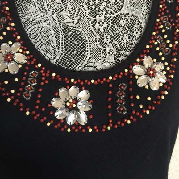 Black top.Embellished with rhinestones and beads. - Picture 2 of 2