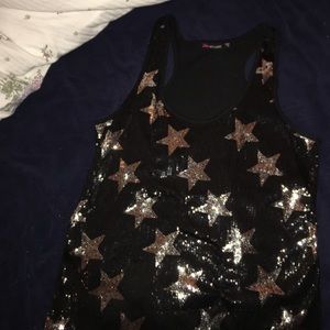 Black and silver sequined star tank