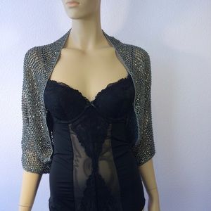 Alice + Olivia beaded cotton shrug silver gray