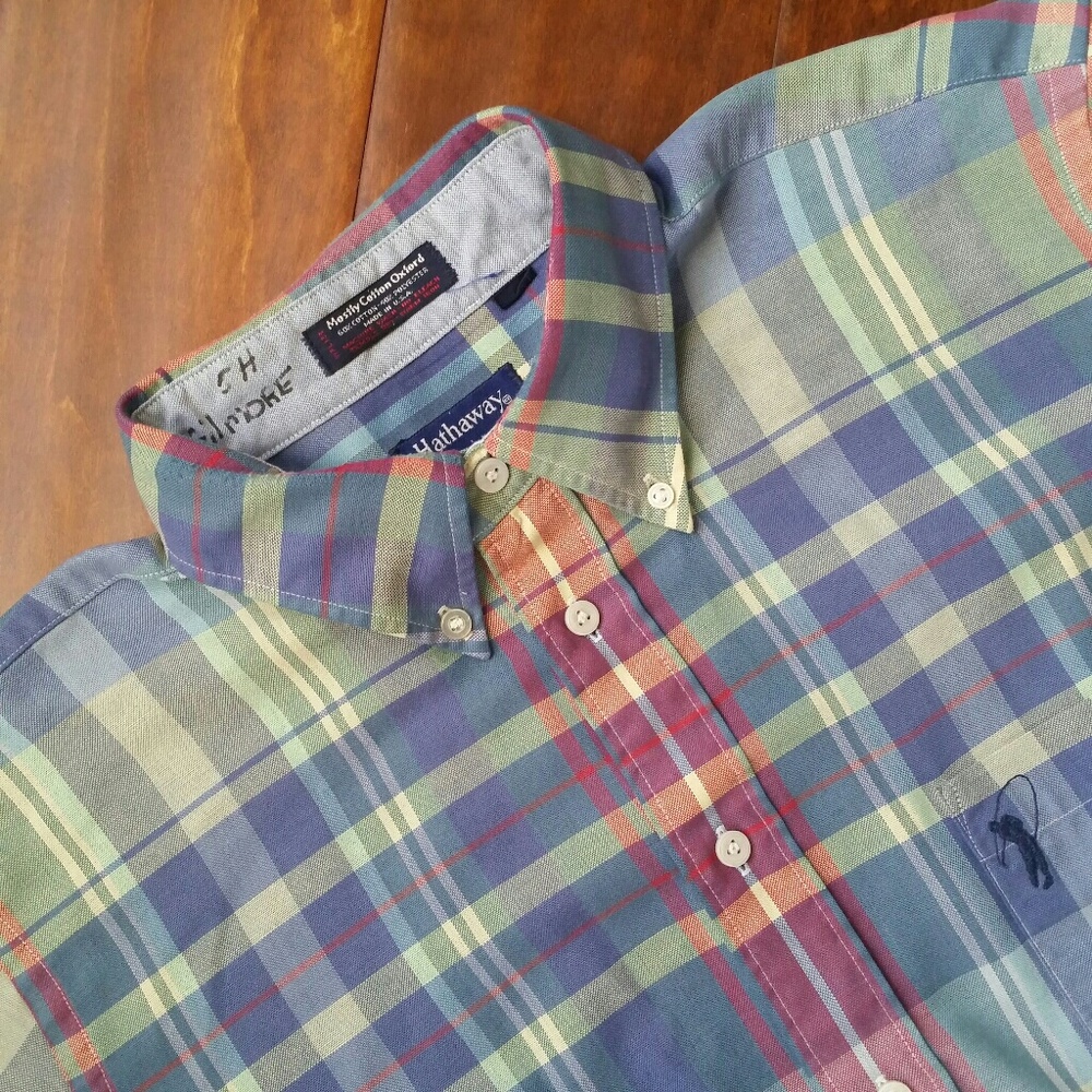 Hathaway Golf Men's Multicolor Plaid Shirt 16 Neck
