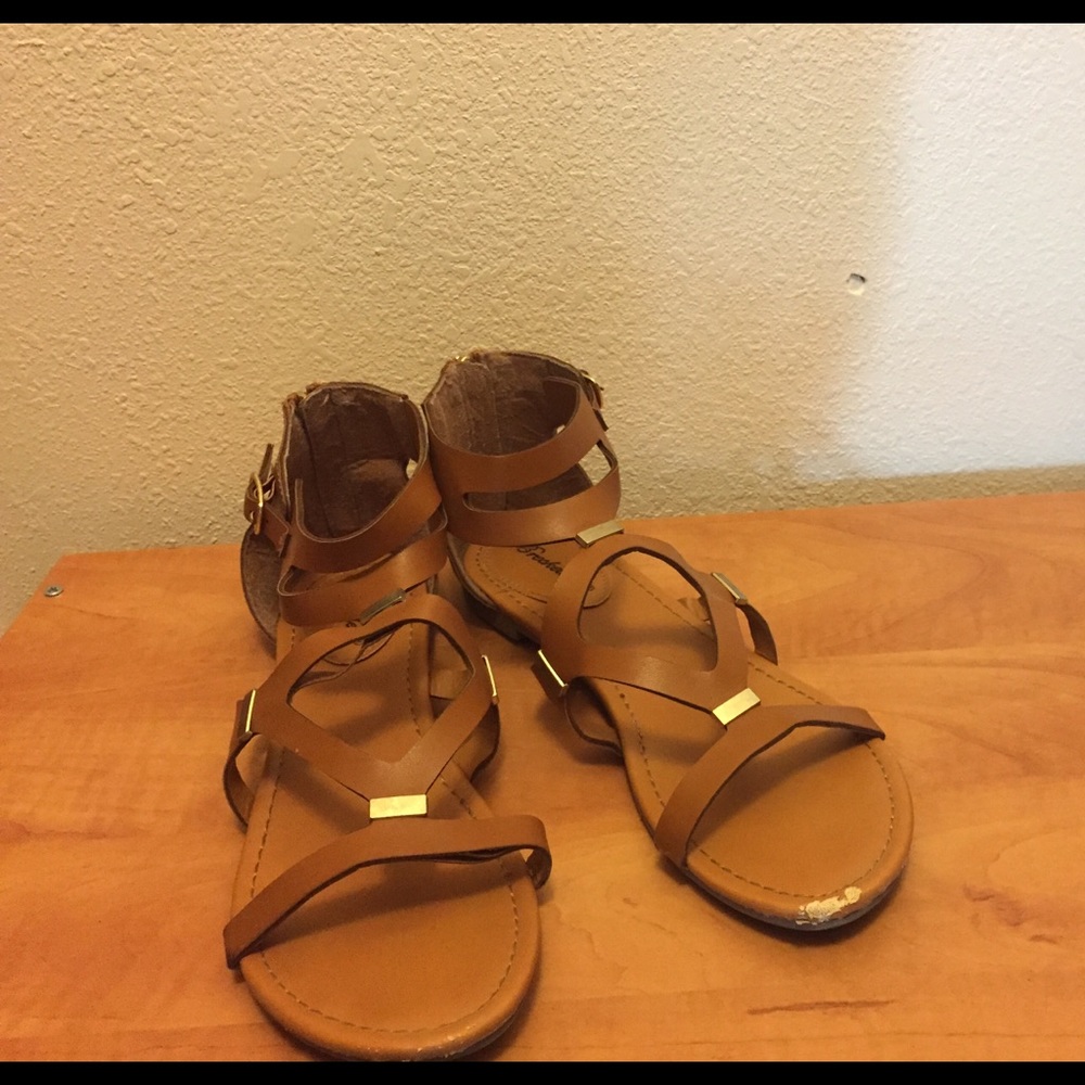 Gold and tan sandals