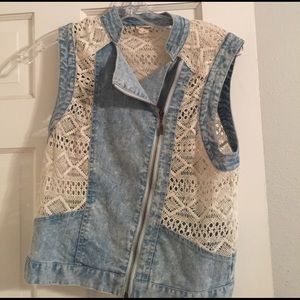 Denim crochet vest