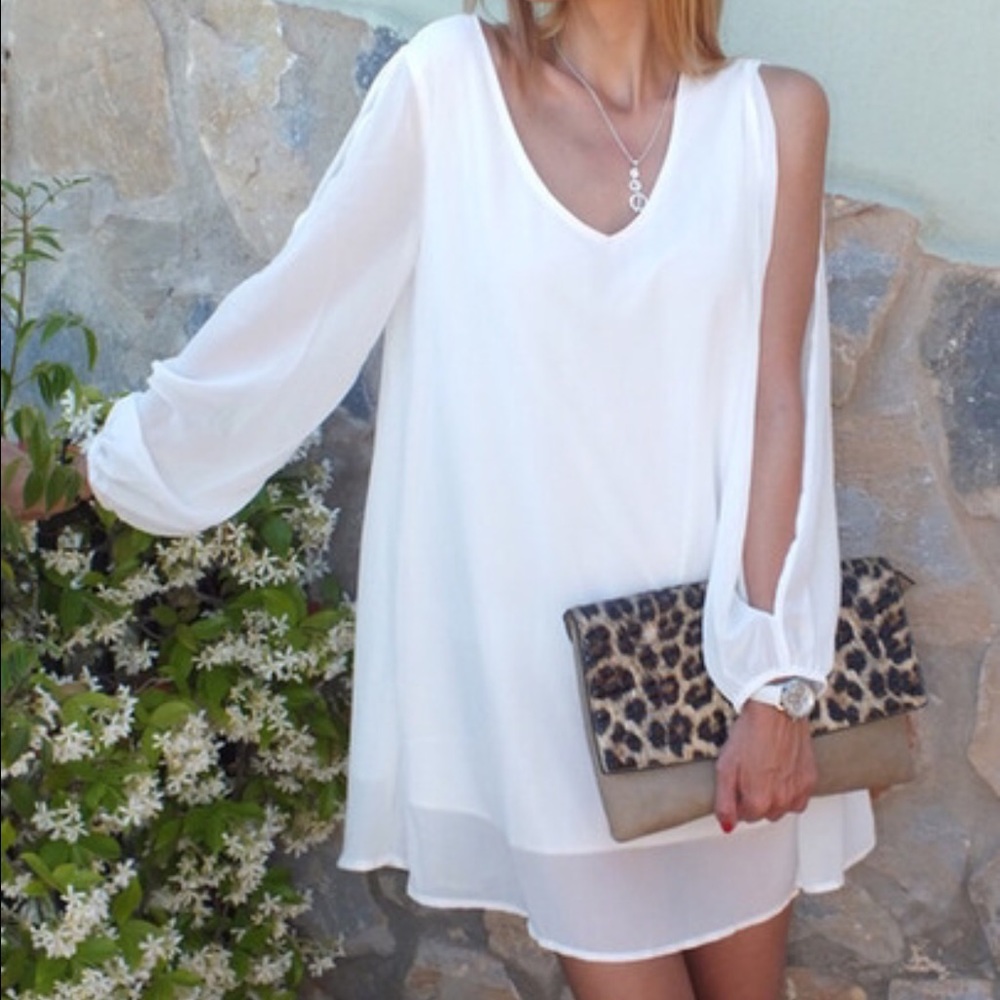 V-neck Split Sleeve Chiffon white dress.Price firm - Picture 1 of 6