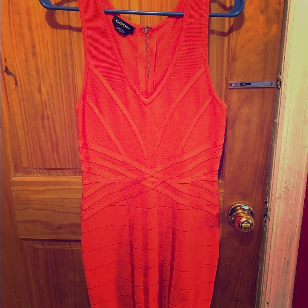 Bebe Red bright orange bandage dress