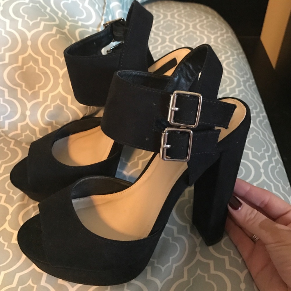 Black suede platforms