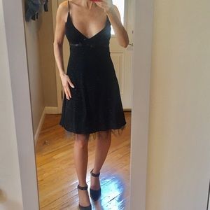 City Triangles Black Glitter Dress with Chiffon Hem