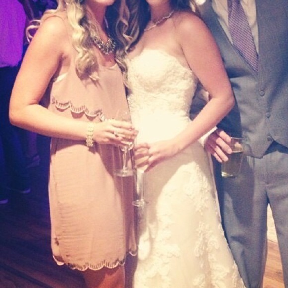 GB Scalloped Tan Dress with Beading - Picture 3 of 3