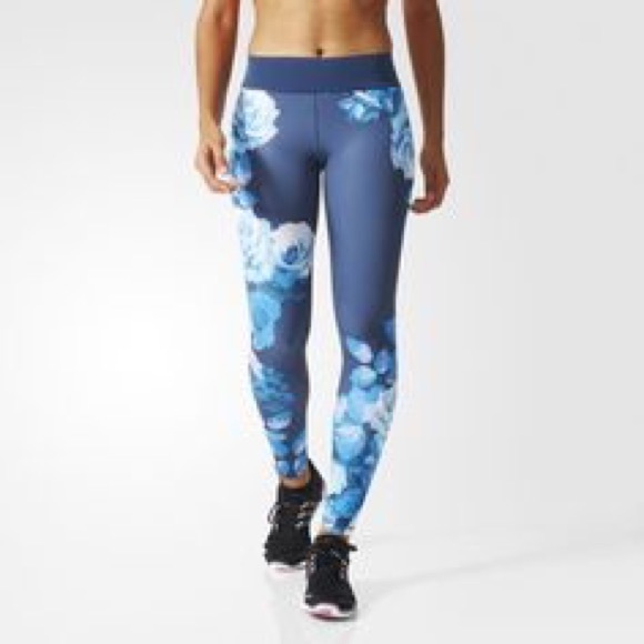 New Adidas Wo Tight Europe floral blue leggings - Picture 3 of 6