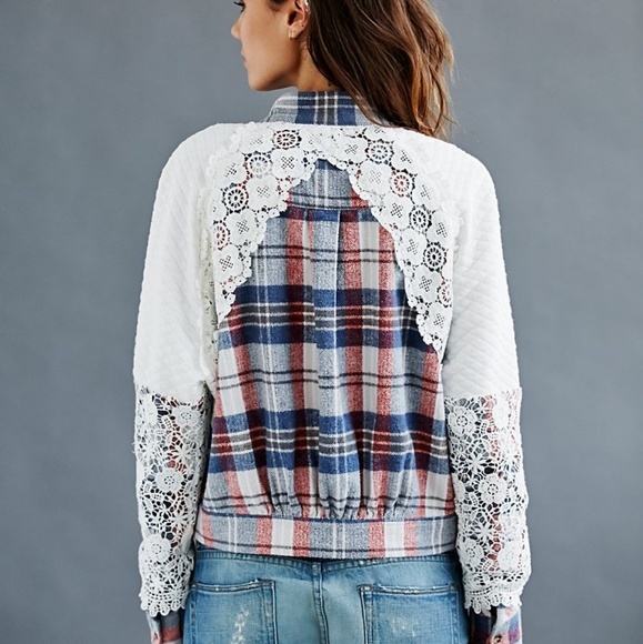 Free People Jackets & Blazers - Free people flannel and lace bomber jacket