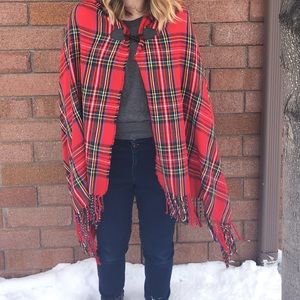 Hooded Plaid Blanket Shawl/ Poncho